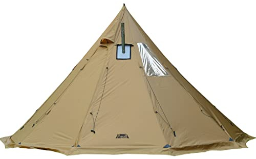 Preself 4~6 Person Tipi Hot Tent T3 XL with Screen Window, Height 8' 6 2.6m, Diameter 15' 4.6m, for Wood Buring Stove Bushcraft Family Camping Hunting Fishing (Tent)