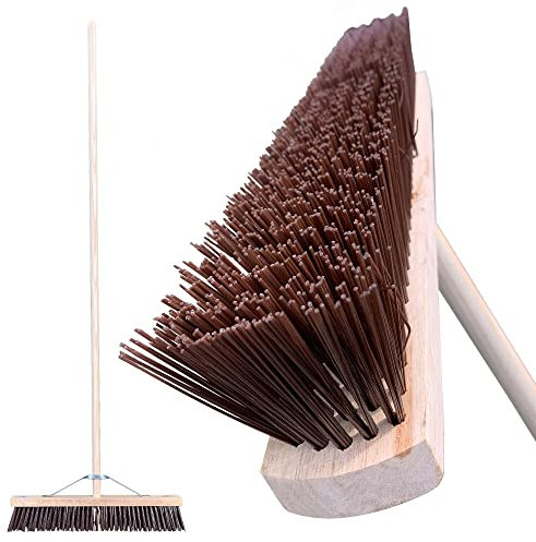 Newman and Cole 24” Wide Outdoor Broom Heavy Duty, Stiff with PVC Bristles 120cm Long Handle, Large Garden for Industrial Use, Wooden Hard Yard, Garden, Warehouse 3040H