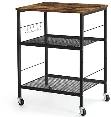 LIANTRAL Rollwagen mit 3 Etagen, Küchenwagen auf Rädern mit Aufbewahrung und Stahlrahmen, multifunktionaler Allzweckwagen für Küche, Bad, Wohnzimmer, Bar, Büro, 50 x 40 cm