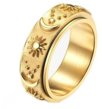 ANAZOZ Antistressringe Edelstahl, Ringe Aus Edelstahl Herren Personalisiert größe 52 Drehringe Sonne Mond Sterne Breit 8mm
