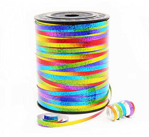 ZYOOO 5mm*500m de Bolduc Multicolore Pailleté,Ruban arc-en-ciel pour Attacher Ballon,Emballage Cadeau