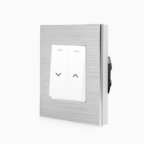 Luxus-Time Wipp Rollladenschalter Schalter für Jalousie Markiese Rollladen Hoch/Runter inkls. Design Aluminium Rahmen 1 Fach Einbau Kippschalter Dose für die Unterputzdose in weiß Silber