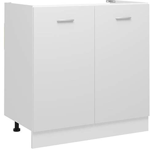 JUNZAI Armario Inferior de Fregadero, Mueble Cocina, Armario Despensero, Alacena de Cocina, Aglomerado Blanco 80x46x81,5 cm