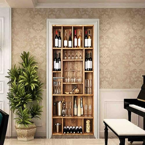 Estante de vino Retro,pegatina para puerta,vinilo autoadhesivo,pegatina para armario,cocina,nevera,decoración,calcomanía,decoración del hogar,Mural,póster de pared