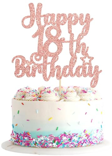 Gyufise 1Pc Happy 18th Birthday Cake Topper Glitter 18 & Fabulous Cheers to 18 Years Old Birthday Cake Pick for Celebrating 18th Birthday Party Cake Decorations Supplies Rose Gold