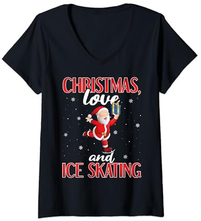 Ice Sakting Eiskunstlauf Outfit Weihnachten Liebe Eislaufen T-Shirt mit V-Ausschnitt