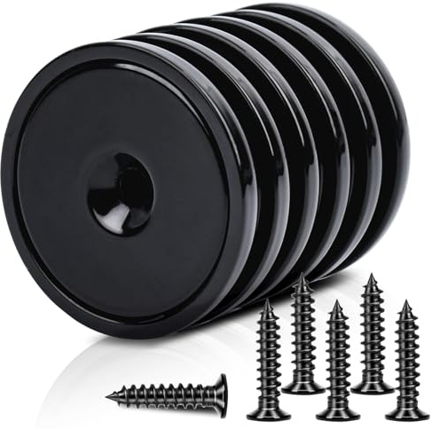 Neodym Magnete Extra Stark, 32mm 45KG Kraft Scheiben Magnete mit Kapsel, Magnete Stark Topfmagnet mit Loch, Schwarz Senkkopf-Topfmagnet mit Schrauben und Stahlkissen für Küchen, 6Stück