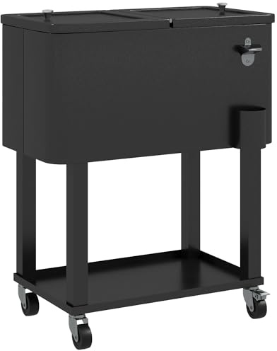 Outsunny Carro de Bebidas Refrigerado 56L con Ruedas 67x35x80 cm Negro