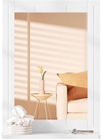 EUGAD Badspiegel mit Ablage, Wandspiegel mit Rahmen, Badezimmerspiegel weiß, Spiegel Wand rechteckig modern, Hängespiegel für Badezimmer Flur Wohnzimmer, aus MDF, 40x55x12 cm