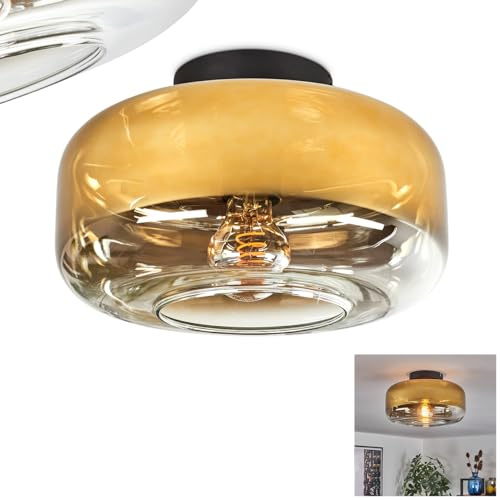 HOFSTEIN Deckenleuchte Boza, Deckenlampe aus Metall/Glas in Schwarz/Goldfarben/Klar, moderne Leuchte im Retro/Vintage-Design (Ø Schirm 28 cm), E27, Schlafzimmer, Wohnzimmer, Küche, Esszimmer