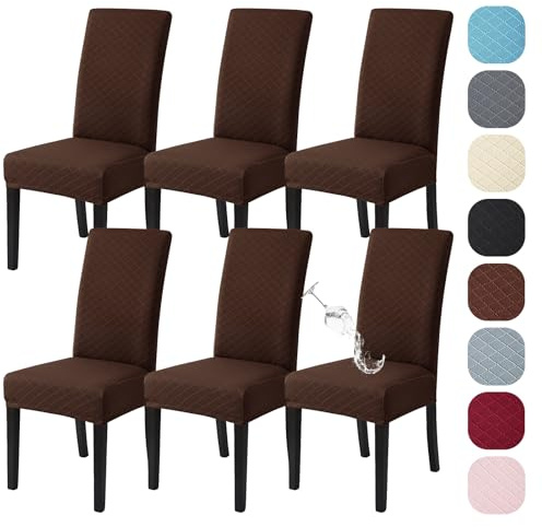 Alishomtll Stretch Stuhlhussen 6er Set Universal Moderne Jacquard Wasserdicht Stuhlbezug Schwingstuhl Elastische Hussen Abnehmbare Stuhlüberzug für Esszimmer Bankett Hochzeit (Dunkelbraun, 6 Stück)