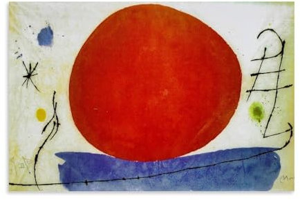 WANGLIDD Joan Miro Surrealismus-Poster mit roter Sonne, Kunstdruck, Wandfoto, Farbe, hängendes Bild, Familie, Schlafzimmer, Dekoration, Geschenk, ungerahmt, 30 x 45 cm