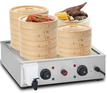 ERICAT Macchina Elettrica per Panini al Vapore, Vaporiera Commerciale da 4KW con Porta Livello Acqua E Sfiato Vapore, Design a Quattro Fori E Temperatura Regolabile 30-110℃, per Ristorante