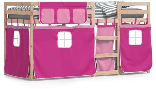 qohoio Etagenbett mit Vorhängen Rosa 90x200 cm Kinder Etagenbett Kinderbett Doppelbett Kinderhochbetten Bett Massivholz Kiefer - 3283930