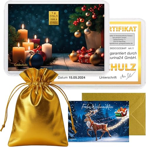 Goldschulz Goldbarren 1g 1 Gramm Motivbox - Kerzen - Geschenk + Echtheitszertifikat
