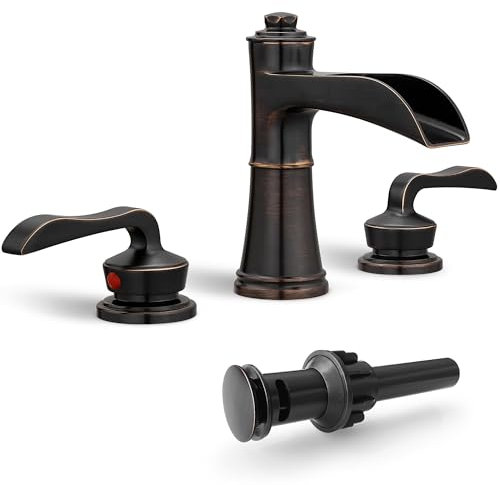 HEYMYTAP 10,2 - 40,6 cm breiter Wasserhahn Bronze Wasserfall Badezimmer Wasserhahn 3 Loch Badezimmer Waschbecken Wasserhahn Messing Badarmaturen für Waschbecken Zwei Griffe Waschtischarmatur mit