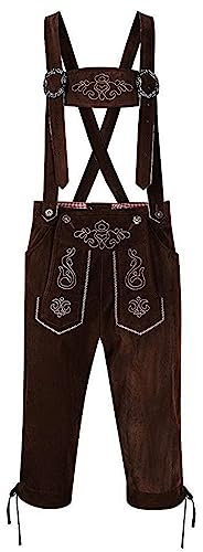 Lederhose Herren Tracht, Trachtenhose Kurz Trachtenlederhosen Für Herren Braun Schwarz mit Träger Trachten Leder Hose Lederhosen für Oktoberfest Trachtenmode Trachtenlederhose Bayrische