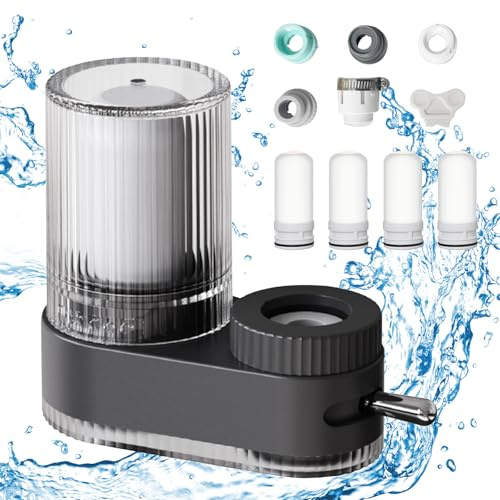 Roadtime Tap Purifier, Flow Pure Tap Filter, Natural 7 Layer Composite Cartridge Water Filter Tap, Suitable for 90% Faucets, Removes Sand, Heavy Metals, Chlorine, Lead (Black + 4)