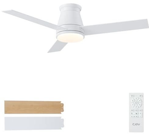 CJOY Ventilateur Plafond avec Lumiere 107cm, Blanc Ventilateur Plafond Silencieux avec Telecommande, 6 Vitesses, 3 CCT Dimmable, Réversibles CC, Mémoire Fonction, Montage Encastré, Bicolore