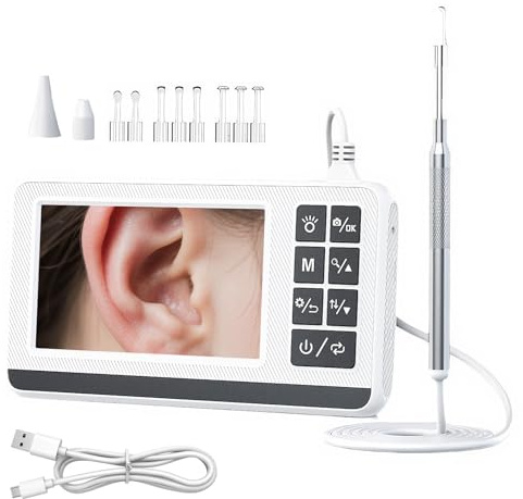 Colexy Ohrenschmalz Entferner Ohrreinigungsgerät mit Kamera, 3,9mm Otoskop und 4.3-Zoll HD IPS-Bildschirm, Wasserdicht und Wiederaufladbar