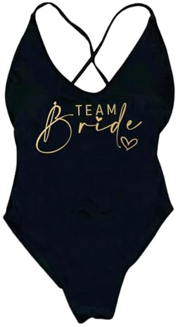 Nogkdyc Roséguld Tryckta Brudbaddräkter Dam Baddräkt Endelad Baddräkt Vadderad Sexig Baddräkt Sommar Bröllop Fest Brudmode Monokini(M/Team Black&Gold)