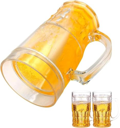 Lot de 2 chopes à bière factices, chopes à bière amusantes à deux étages de 400 ml, chopes en plastique fantaisie, chopes à modèles créatifs, chopes à bière deux étages, pour boissons de bar, farce.