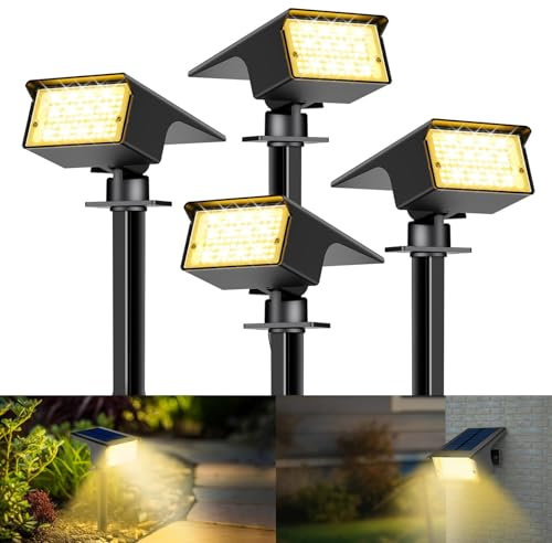 kolpop Lot de 4 Spot Solaire Exterieur, 77 LED Lampe Solaire Exterieur Jardin Puissante avec 3 Modes d'Éclairage, Lumiere Exterieur IP65 Étanche pour Jardin Allée Chemin, Blanc Chaud