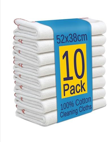 Reusable Jumbo Cleaning Cloths, Dish Cloths for Washing Up 12 Pack, Kitchen Cleaning Cloth, Tea Towels for Kitchen, Extra Large Dish Cloths for Washing Up, Highly Absorbent White (52X38Cm)