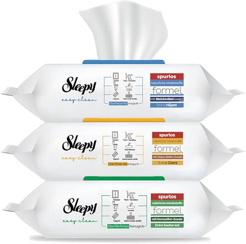 300x Sleepy Reinigungstücher 1x Blau + 1x Grün + 1x Gelb mit Bleichzusatz - Extra Stark gegen Flecken - Grün, Blau und Gelb Oberflächenreinigungs-Set - perfekt für Boden, Küche, Badezimmer