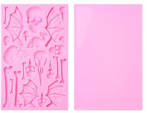 UR URLIFEHALL Silikonformen mit Halloween-Thema, Totenkopf, Knochen, Schokoladenformen für Kuchen, Süßigkeiten, Pudding, Küchenwerkzeug, Tablett, Seifenherstellung, 2 Stück