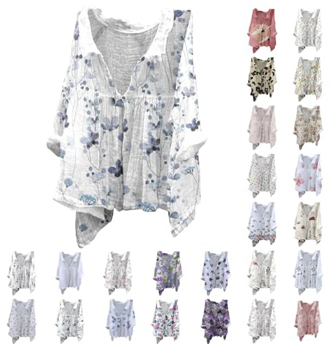 Leinenbluse Damen Sommer, Leinen Shirt Damen, Leinenhemd Langarm Tshirt V Ausschnitt Bluse Tunika Große Größen Oberteile Sommeroberteile Sommerblusen Leicht Und Luftig