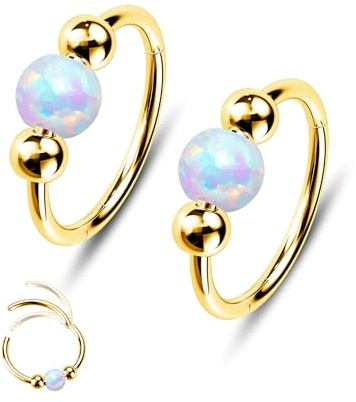 Jewseen 2PCS Nase Reifen Edelstahl Septum Ringe Opal Knorpel Ohrring 18G/20G Helix Ohrring Nase Ring 6mm 7mm 8mm 9mm 10mm