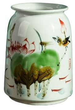 Shihan-2015 Macetas para Plantas Maceta de cerámica elevada, Maceta Grande Especial for suculentas, con diseño de Loto Pintado a Mano, 16 x 30 cm Maceteros Decorativo