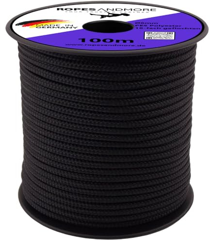 Polyesterseil PES Ø6mm – 16-Fach geflochten – Robustes, reißfestes Seil – UV- & witterungsbeständig - Garten, Outdoor, Camping, Handwerk & Hobby - Made in Germany (Schwarz, 20m - (lfm.) - ohne Spule)