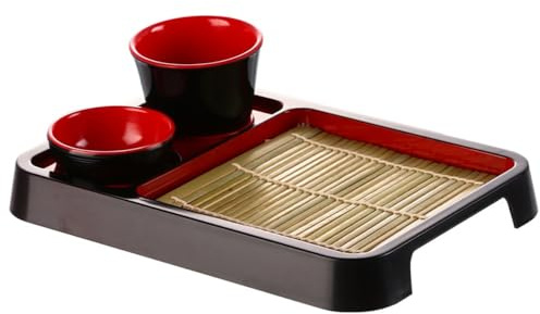 Bandeja japonesa de sushi, plato para servir sushi, bandejas para servir alimentos con soporte para salsa de soja (estilo A)