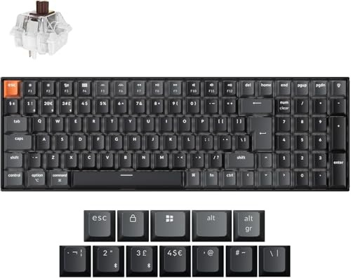 Keychron K4 QMK Custom Mechanical Keyboard Version 3, UK ISO Layout Wireless/Bluetooth/Wired Keyboard with White Backlit, Hot-Swappable Super Brown Switch for Mac Windows Linux