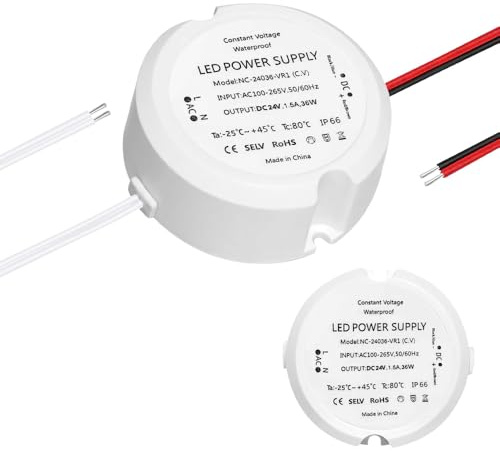 BIZOI LED Trafo 12V 36W 3A, Mini Rund LED Netzteil Trafo 230V auf 12V, Wasserdichtes IP66 LED Transformator, Netzteil Trafo Driver für Unterputzdose Verteilerdose