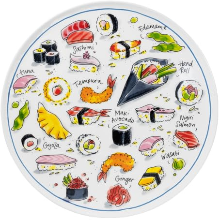 Blond Amsterdam Grande assiette 31 cm Maki Mania – Plat en céramique illustré Vaisselle originale pour sushis et repas japonais