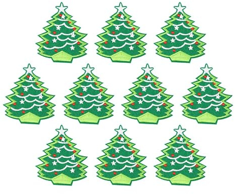 DOITOOL 10 Stück Teiliges Bestickte Weihnachts Aufnäher Niedliche Applikationen mit Bunten Baum und Sternmotiven zum Aufbügeln Kleidung Taschen Hüte Geeignet für Damen und
