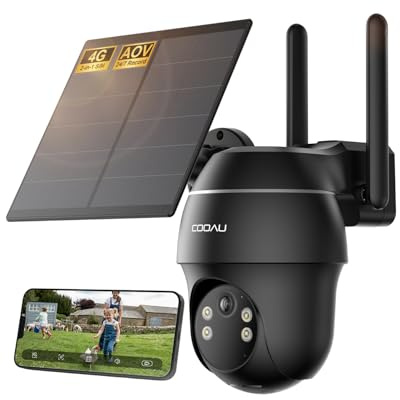 COOAU 4G AOV Camera Surveillance Exterieur sans Fil – eSIM intégrée, Enregistrement Intelligent 24/7, Suivi Automatique, 2K UHD PTZ 360°, Recharge Solaire, Détection Intelligente Jusqu’à 30 m,IP66