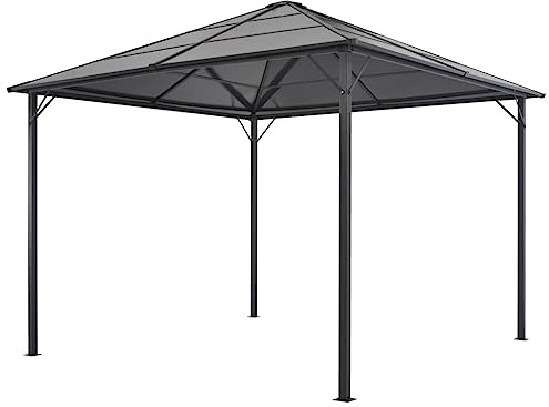 HaoChrymec Gartenpavillon mit Dach aus PC-Platten, Aluminium und Stahlrahmen, UV-beständig, schnell montierbar, Grillpavillon für Outdoor-Events, Anthrazit, 3 x 3 x 2.6 m