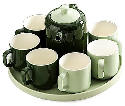 Krug Wasser Tasse Tee-Set Haushalt Kreative Set Keramik Tee Wohnzimmer Familie(Green)