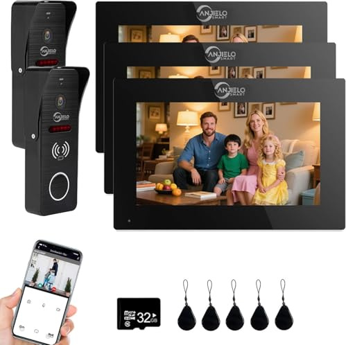 Wired Video Doorbell Intercom System,1080P,7 inch Monitor Entry Doorphone Door Camera,WiFi Door Bell Cameras,Motion Detection,Unlocking,Night Vision for Apartment Home (2 Doorbell + 3 Monitor)