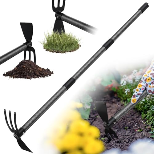 Garden Hoe Heavy Duty Garden Hoe Tiller, Double Digging Hoe for weeding Cultivator Hoes Hand Rake Fork for Gardening Weeding Planting Loosening Soil (140cm)