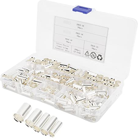 MasYosh 200 Pieces Copper Wire Ferrules, Silver Plated Crimp Connectors for Car Amplifiers and Appliances, with Insulating Flares for Easy Wire Insertion