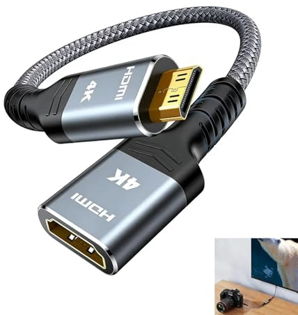 Vnuipofa Adaptateur Mini HDMI vers HDMI 4K 60Hz, Câble Mini HDMI Mâle vers HDMI Femelle pour Raspberry Pi Zero, avec HDR HDCP, Caméra, TV, Ordinateur Portable, Moniteur Ultra Haute Définition 20 CM