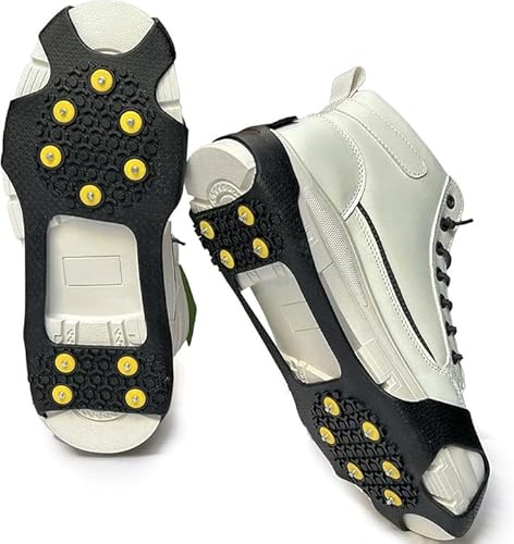 Spikes für Schuhe Winter,10 Stahlzähnen Schuhspikes zum Überziehen Antirutsch Schneeketten für Schuhe, Spikes gegen Glatteis Steigeisen für Wanderschuhe Laufen Wandern Schneespikes