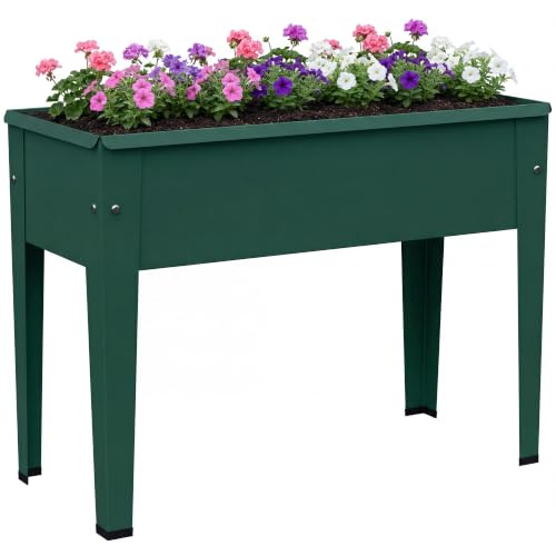 Outsunny Raised Planter Metal Garden Bed on Legs with Drainage Hole, Green | Foot Covers, Outdoor Elevated Garden Planter, for Vegetables, Herbs, Flowers