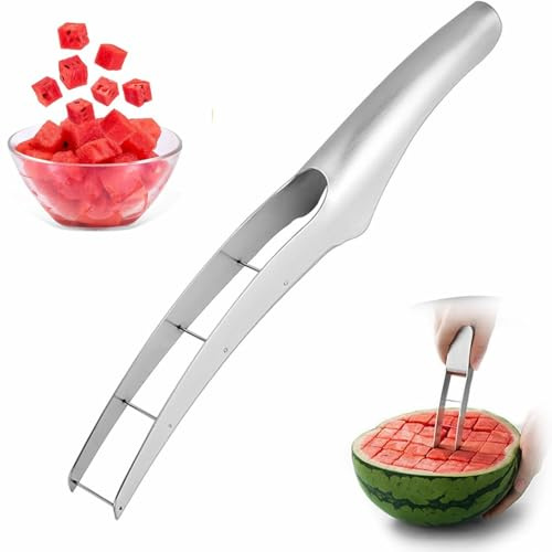 Cortador de Sandia Acero Inoxidable,Cortador de Sandía en Cubos,Corta Sandias y Melones,Corta Melones en Cubos Pequeños,Cortadores para Fruta,Kitchen Gadgets para Acampar en Fiestas