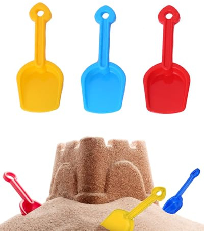 FEQDWOX Sandschaufel Kinder 3er Set, Robustes Strandspielzeug Kunststoff Rot Gelb Blau, Sandkasten Strand Garten Outdoor, Spielzeug ab zum Graben